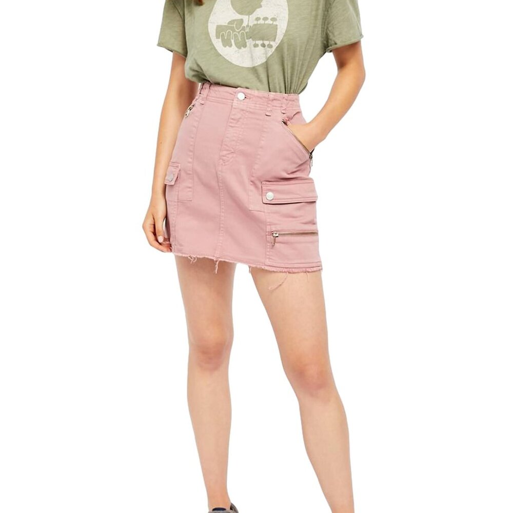 Free People Size XS / Size 25 Mini Skirt Pink Lilac Cotton Boho Chic - NWT